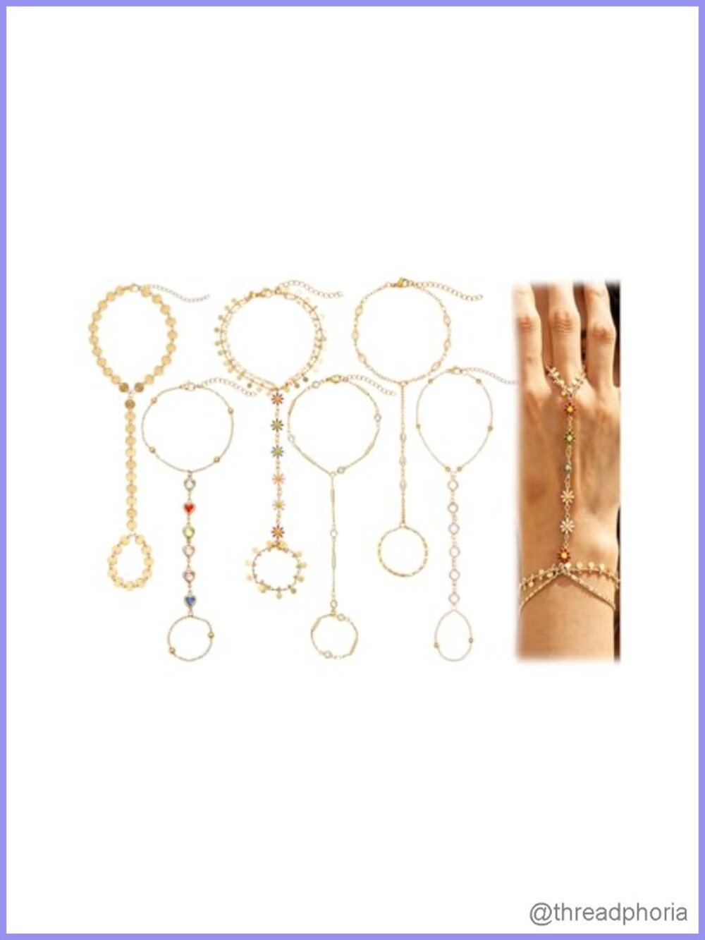 6Pcs Gold Plated Alloy Hand Chain Bracelets Set Adjustable Lobster Claw